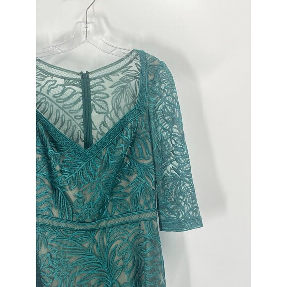 Tadashi Shoji Green Burnout Lace 3/4 Sleeves Sz 6 Cocktail - Picture 2 of 7
